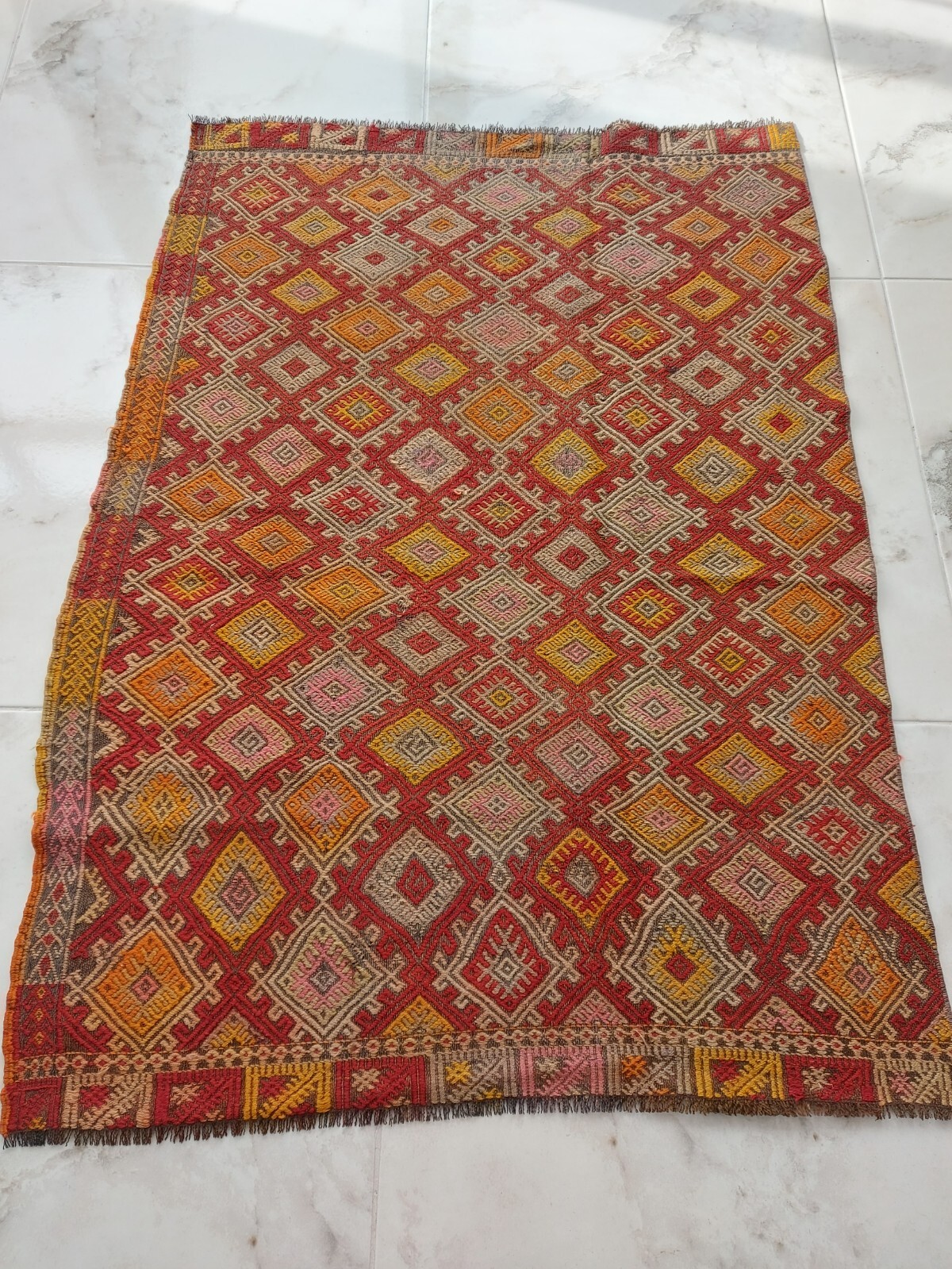 1850s Handwoven Real Antique Carpet Rug Fragment Multicolor Historical Rug gallery
