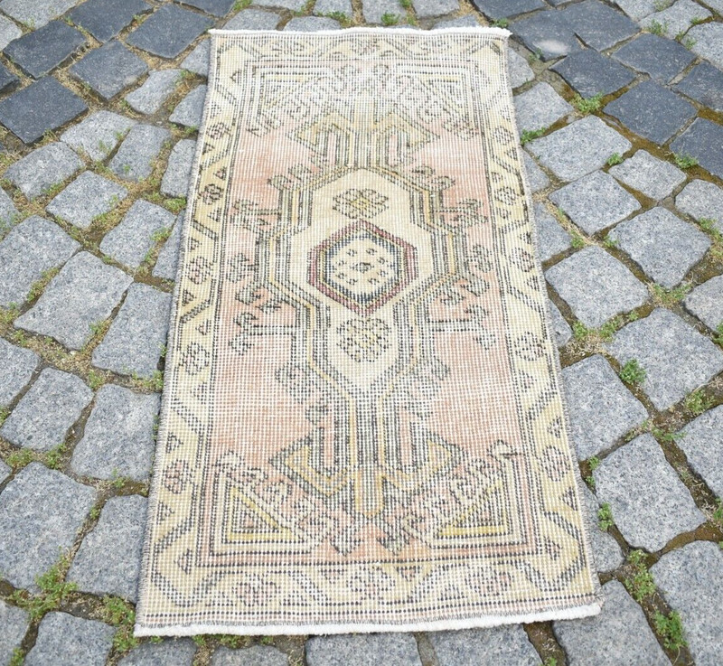 Turkish Rug 17'' x 35'' Vintage Kilim Small Anatolian Oushak Wool Low Pile Rug gallery