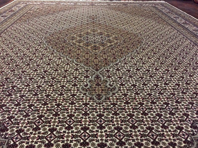 Fine Cream Genuine Hand Knotted Mahi Area Rug Carpet Geometric 9’1”x12’1”,#28 gallery