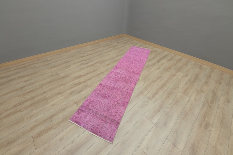Sparta Pink Runner Rug Anatolian Vintage Handwoven Overdyed Ethnic Carpet 2x10ft gallery