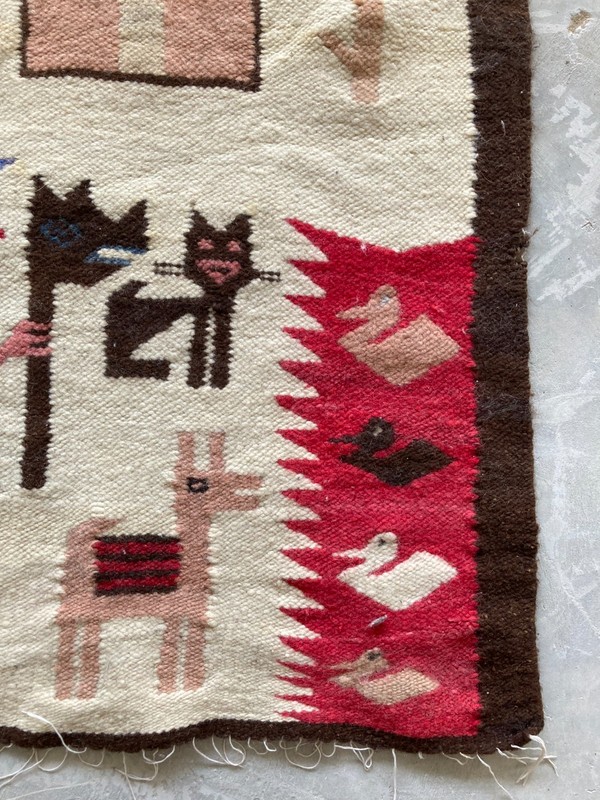 Vintage Handmade Peruvian Pictorial Wool Kilim Rug Carpet 98X59 cm gallery