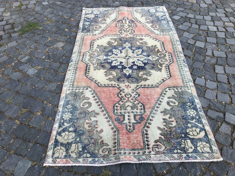 Bohemian Area Rug Handmade Wool Rug Turkish Vintage Traditional Rug 3,8 x 6,9 ft gallery