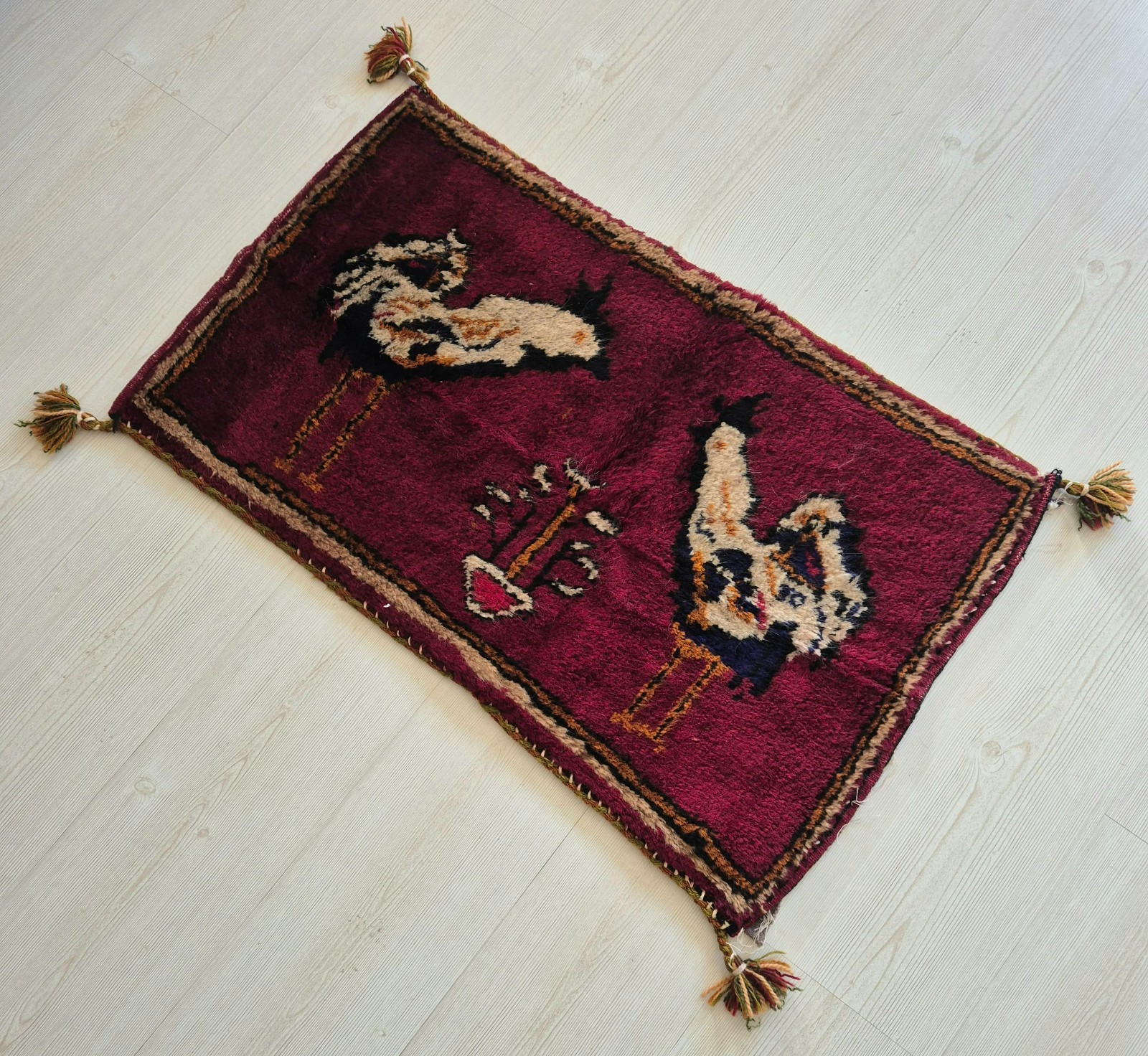 Vintage Rug Pillow, Hand Woven Rug, Pictorial Rug, Anatolian, Handmade, Tribal gallery