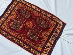 2×2 Ft Hand Knotted Afghan Baluchi Square Rug Antique Geometric Persian Carpet