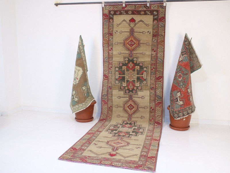 3x10 Ft Turkish Hallway Runner Rug Soft Beige Black Oriental Runner, 3.1x10.2 ft gallery