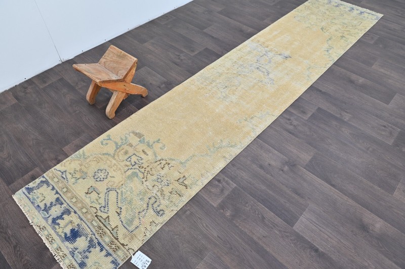Vintage Turkish Runner Rug 2x10ft Wool Anatolian Handmade Hallway Oushak BEIGE gallery
