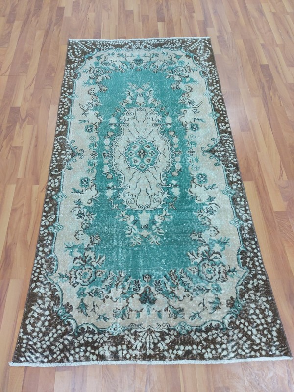 Blue Water Garden With Flowers Carpet Rug, 3.67x7.15 ft Faded Oriental Rug gallery