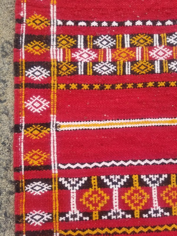 Vintage Traditional Handmade Moroccan Berber Wool Red Kilim 4.6x2.6ft gallery