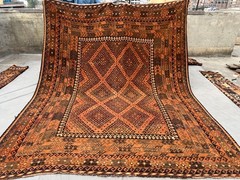 Vintage Afghan Flat Weave Kilim Rug 8.2 x 10.4 ft Terracotta Faded Area Rug