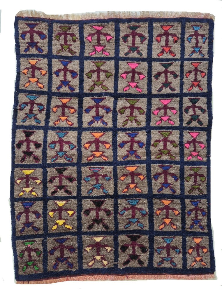 Vintage Konya Karapinar Tulu Rug 34"x44" Colorful Anatolian Shaggy Tribal Carpet