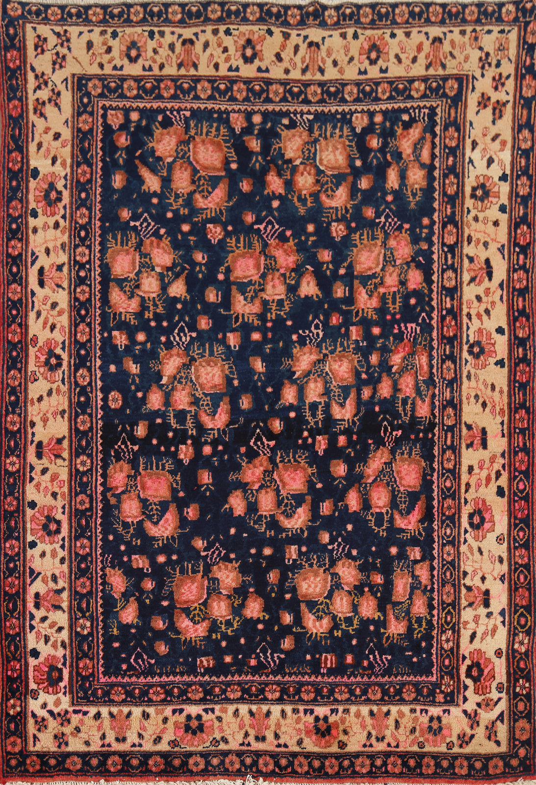Vintage Navy Blue/ Ivory Traditional Handmade Sirjan Floral Rug Area Carpet 5x6 gallery