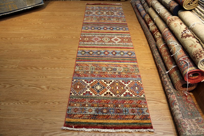 TOP QUALITY HANDMADE 2'7" X 10' HALL RUNNER JEWEL COLORS VEGETABLE DYES WOOL RUG gallery