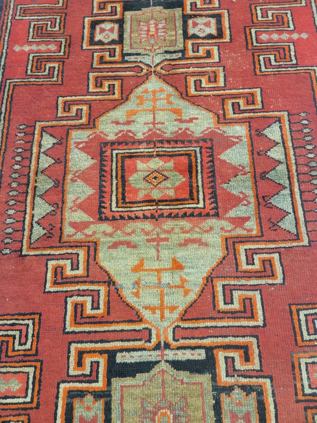 Antique Oriental Hand-Knotted Wool Area Rug Red/Beige 4'2" x 5'11" gallery