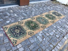 Turkish Vintage Rug Handmade Wool Rug Bohemian Runner Rug Home Rug2,7 x 10, ft