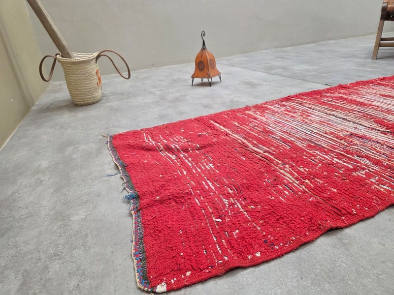 Moroccan Handmade Vintage Runner Carpet 2'9x6'1 Berber Red Wool Rug gallery
