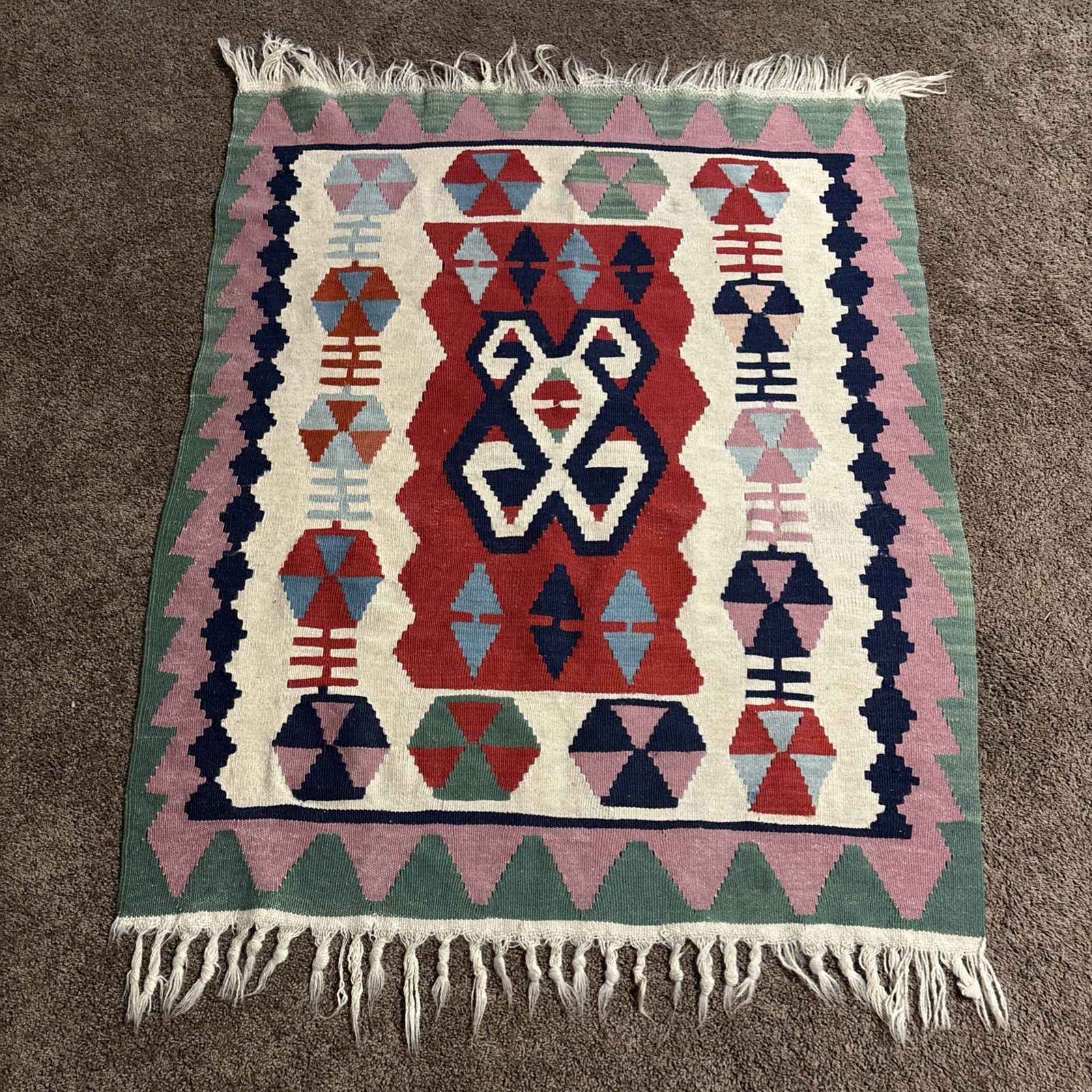 Vintage Tribal Wool Traditional Handmade Area Rug Kilim gallery