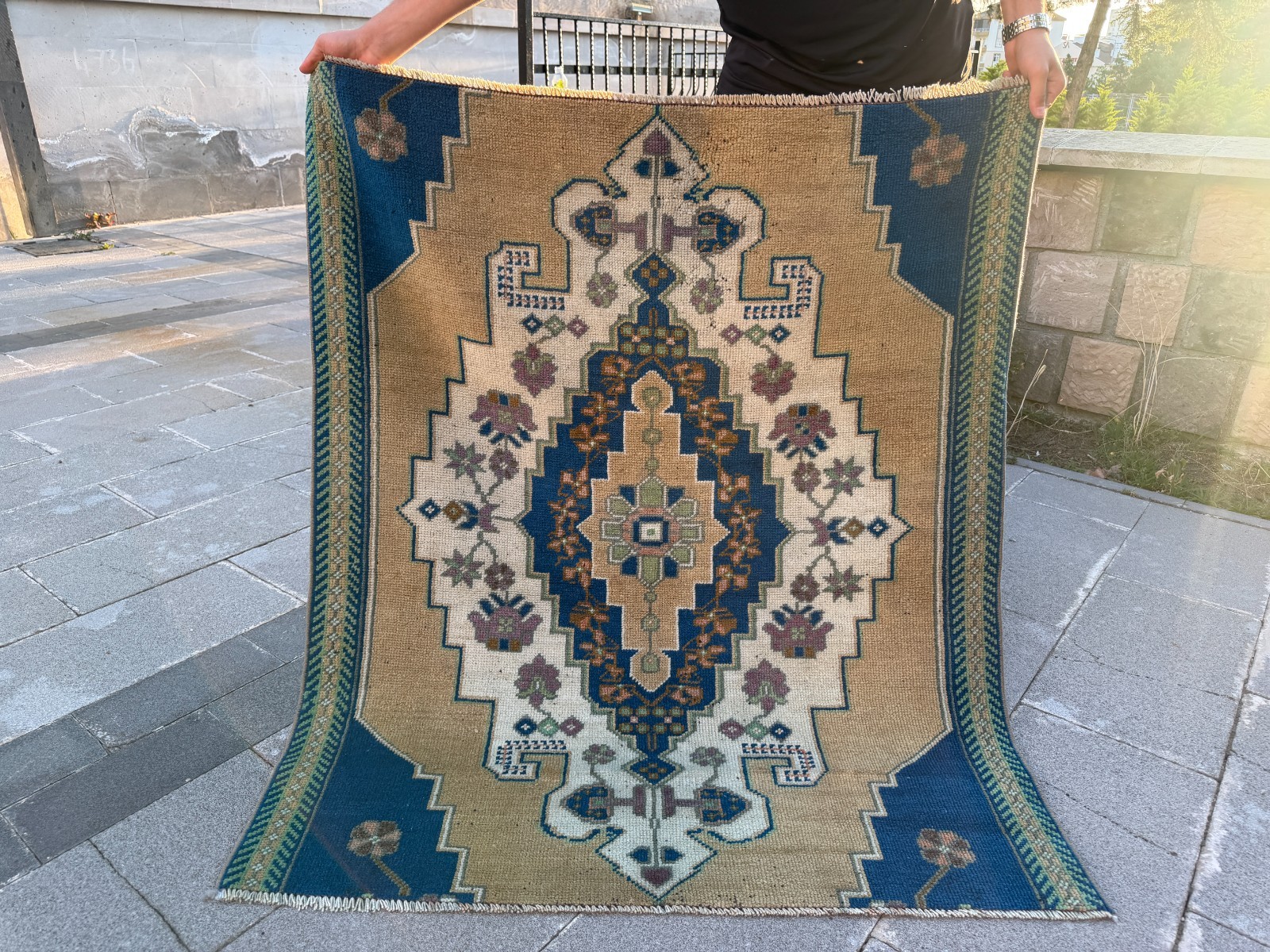 Vintage Taspinar Rug 3.7x4.5 Ft Turkish Wool Area Rug Handmade Tribal Carpet gallery