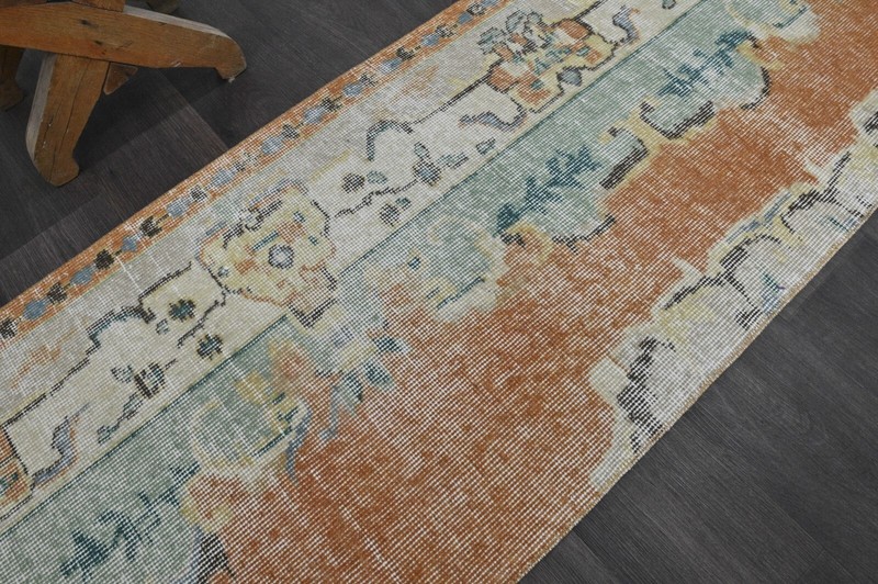 Vintage Turkish Runner Rug 2x7ft Wool Anatolian Handmade Hallway Oushak ORANGE gallery