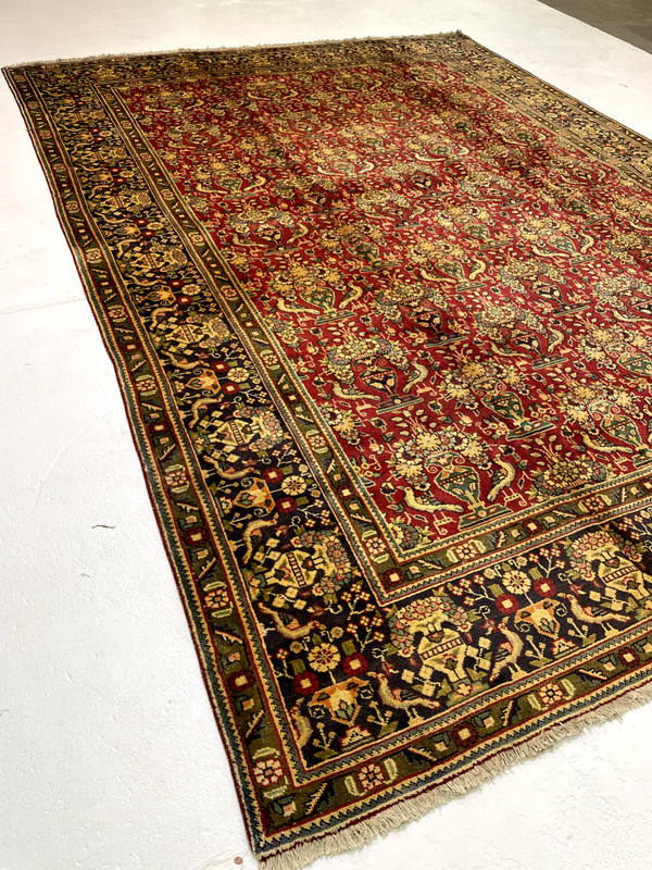 Antique Oriental Hand-Knotted Wool Area Rug Red/Navy Blue/Green 9'6" x 12'11" gallery