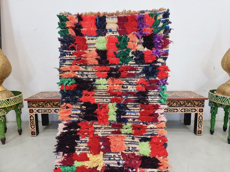 Moroccan Handmade Vintage Rug 2'6x5'4 Berber Checkered Red & Black Cotton Carpet gallery