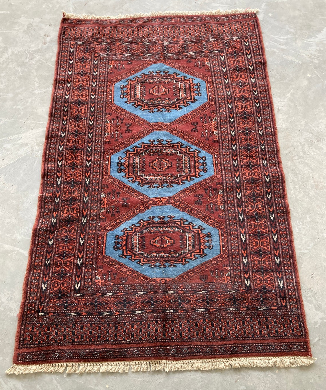 Vintage Traditional Hand-knotted Geometric Oriental Wool Rug Carpet 150x95 cm gallery