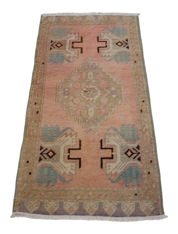 Vintage Oushak Small Rug 2x3 Pink Blue Turkish Mat Hand-Knotted Entryway Rug gallery