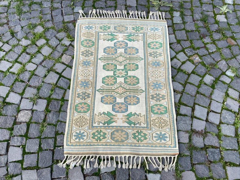 Wool rug, Area rug, Vintage rug, Turkish rug, Bohemian rug 3,0 x 4,5 ft gallery
