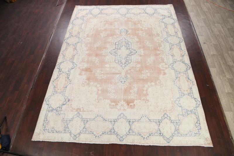 Muted Distressed Area Rug 10x13 Traditional Hand-knotted Wool Geometric Carpet gallery