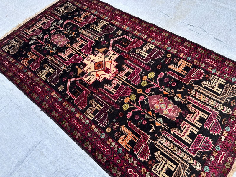 COLLECTORS' ITEM Vintage Stunning Peacock Shikargah Pictorial Tribal Belouch Rug gallery