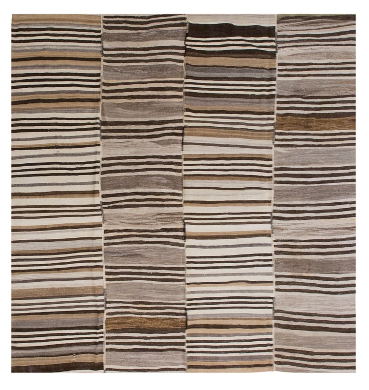 Authentic Minimalist Vintage Kilim Rug 300×310 cm (9.8×10.2 ft) | Turkish 60+ Yr gallery