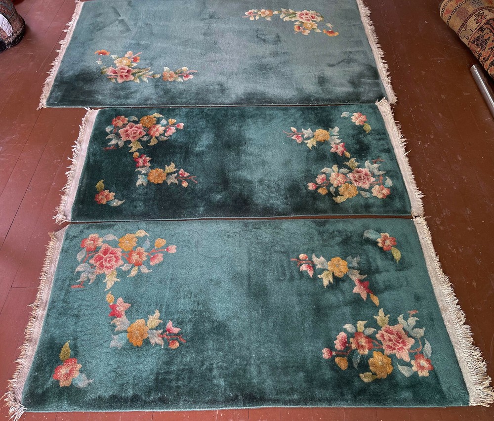 Beaytiful Antique Hand Made Art Deco Chinese Rug 3X5ft AND TWO 2X4 ft