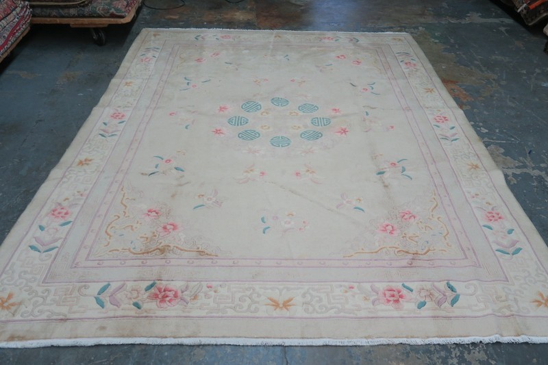 Vintage Chinese Rug Hand Knotted Wool Embossed 8'-1 x 10'-7 gallery