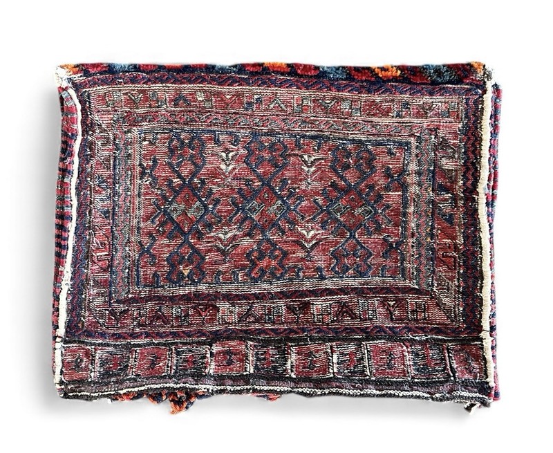 Tribal Saddle Bag red and blue geometric circa 1920 1930s gallery