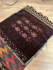 Vintage Kilim Chuval Rug Bag Fringed Afghanistan 120 cm x 55 cm Red Handmade