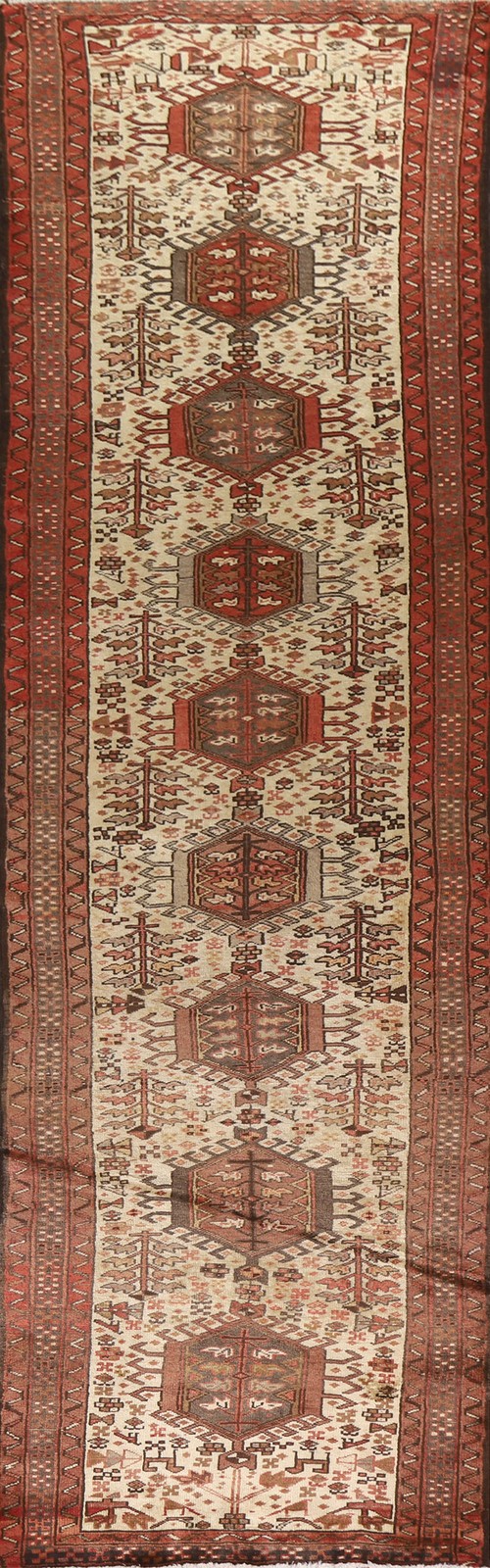 Tribal Geometric Ivory Wool 13 ft Runner Hand-made Traditional Rug 3x13 Carpet gallery
