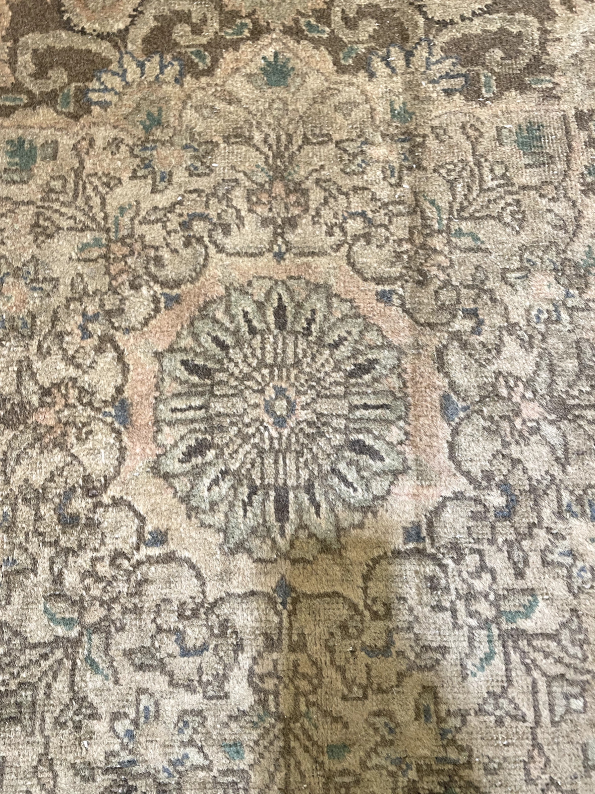 Antique Oriental Hand-Knotted Wool Area Rug Tea Washed Beige/Blue 6'5" x 9'11" gallery