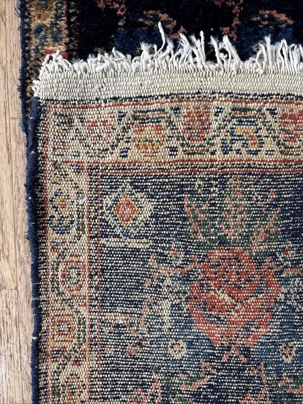 Fine Antique 2x3 Sennehh Rug C. 1910 Golfarang Flower pattern Navy Peach Ivory gallery