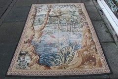 Vintage Hand Made French Design Original Wool Green Aubusson Tapestry 192x137cm