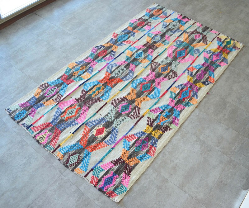 5x8 Rug Hand Made Kurdish Kilim Rug Flat Weave Colorful Primivite Rug 4′6″×8′2″ gallery