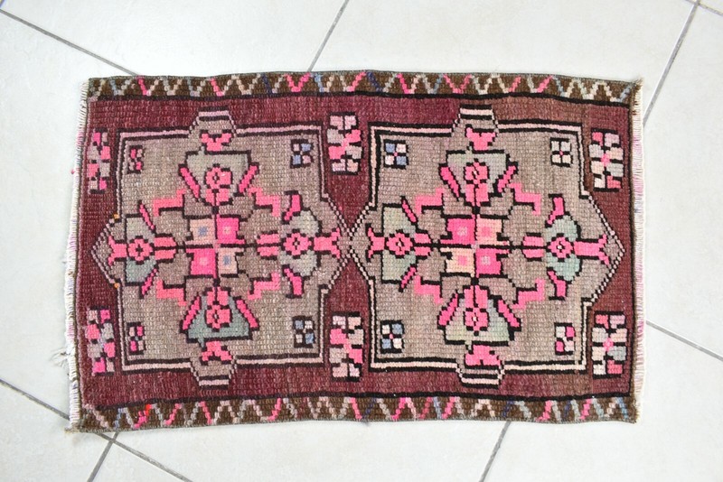 Turkish Runner 2.2x1.4 ft Mini Anatolian Rug Vintage Runner Turkish Runner Y112 gallery