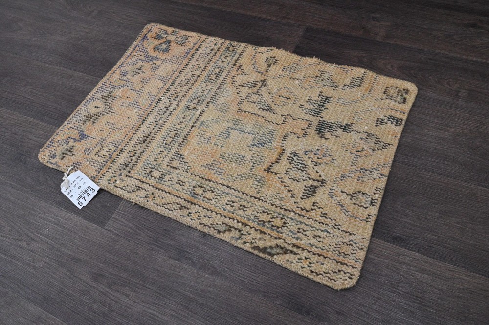 Oushak Turkish Doormat Rug 2x2 BEIGE Vintage Anatolian Handmade Small Kilim Rug