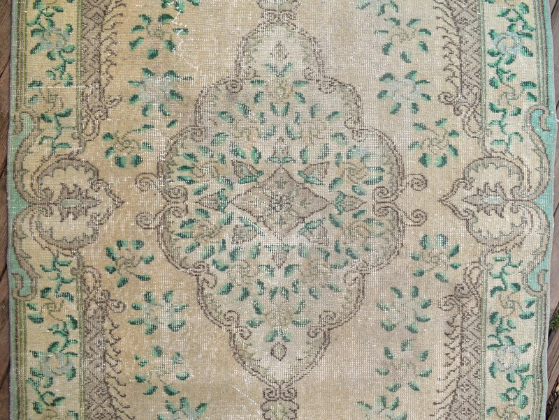 Turkish Oushak Rug 118x205cm Vintage Faded Color Medallion Oriental Design 3x6 gallery
