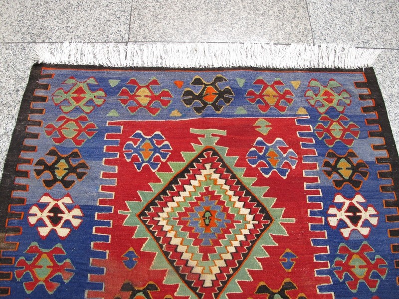 Vintage Turkish Kilim Rug 4x5 ft 1970s Anatolian Nomadic Farmhouse Handwoven gallery