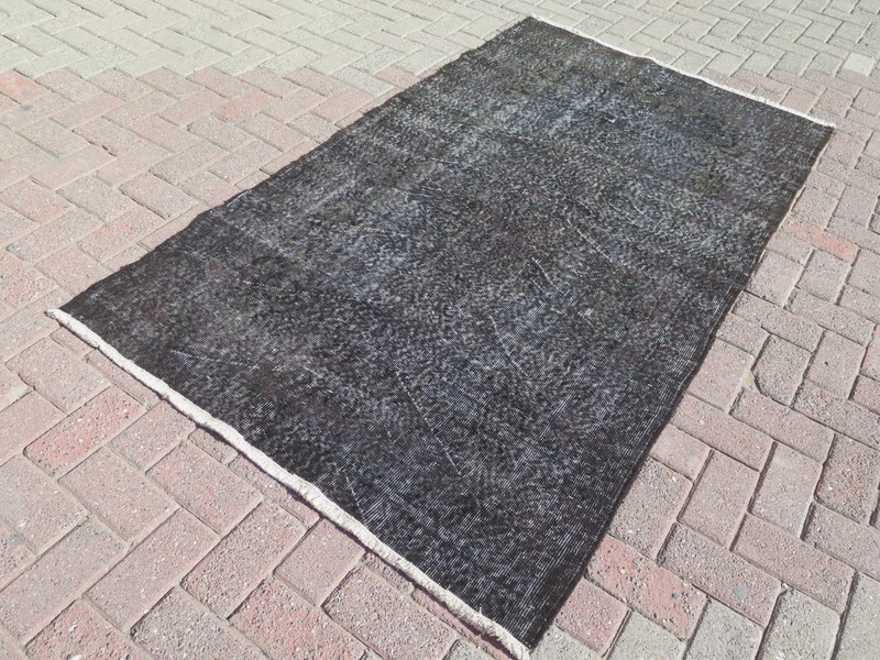 Vintage Turkish Handmade Carpet, Overdyed Gray Wool Rug, Solid Boho Rug 46"x81" gallery