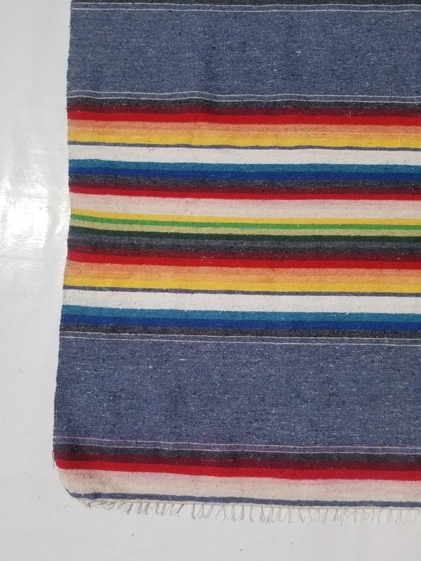 Vintage Traditional Handmade Mexican Serape Wool Multi Kilim 7.5x5.1ft gallery
