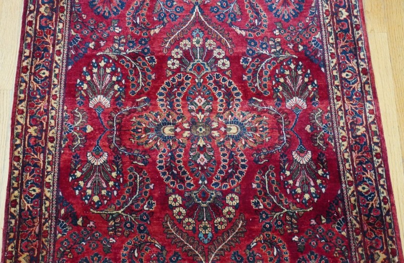 Antique 1900s Saroukk Hand Knotted Wool Red Oriental Rug 3'5" x 5' gallery