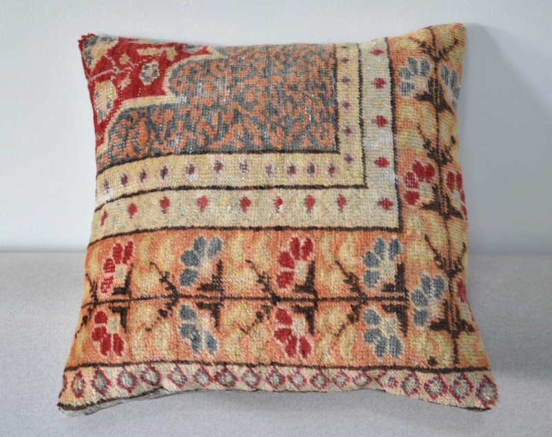 Turkish Pillow Cover Sofa Rug 16'' x 16'' Made of Antique Cushion Cover Carpet gallery