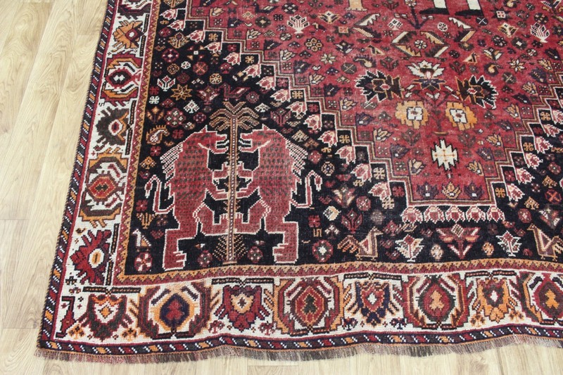 Antique Oriental Qashqai Pictorial Rug 285x218cm Handmade Tribal Wool Carpet gallery