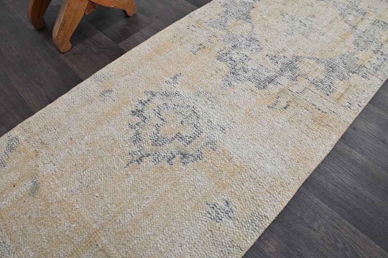 Vintage Turkish Runner Rug 2x10ft Wool Anatolian Handmade Hallway Oushak BEIGE gallery