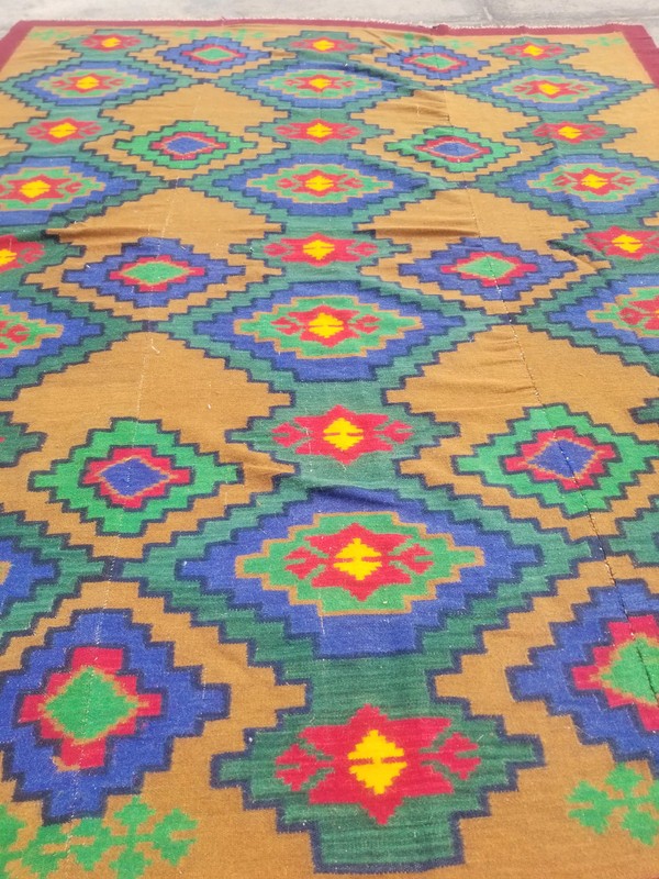 Vintage Traditional Handmade Southwestern-style Wool Green Kilim 8.6x7.3ft gallery